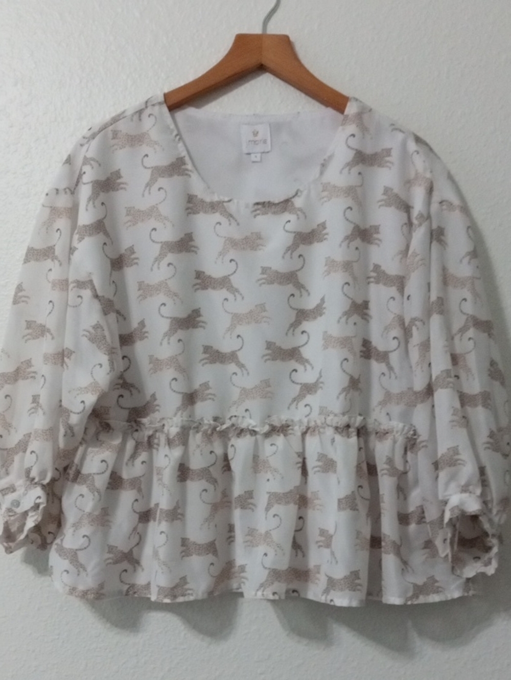 J. Marie Peplum Blouse with Tan Leopard Print. New Tags
